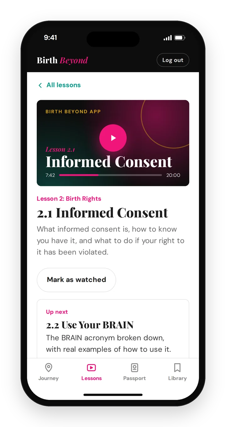 Birth Rights lesson screen with video